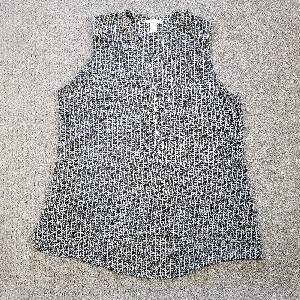 H&M Blouse Womens 12 Black Boho Geometric Aztec Sleeveless V-Neck Tunic Top